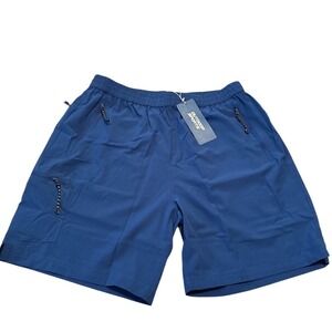 NWT OUTDOOR SPORTS Men's Navy Blue Cargo Shorts Waist Drawstring Size L Athletic